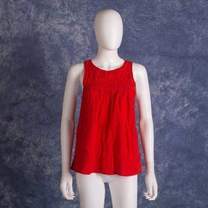 Madewell Embroidered Swing Tank Top | Boho Red Orange | Size 2